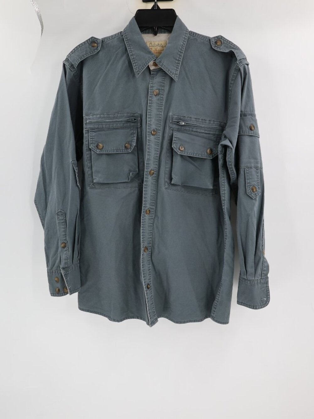 Cabelas Shirt Mens Small Safari cargo pockets Canvas Long Sleeve Outdoor Gray